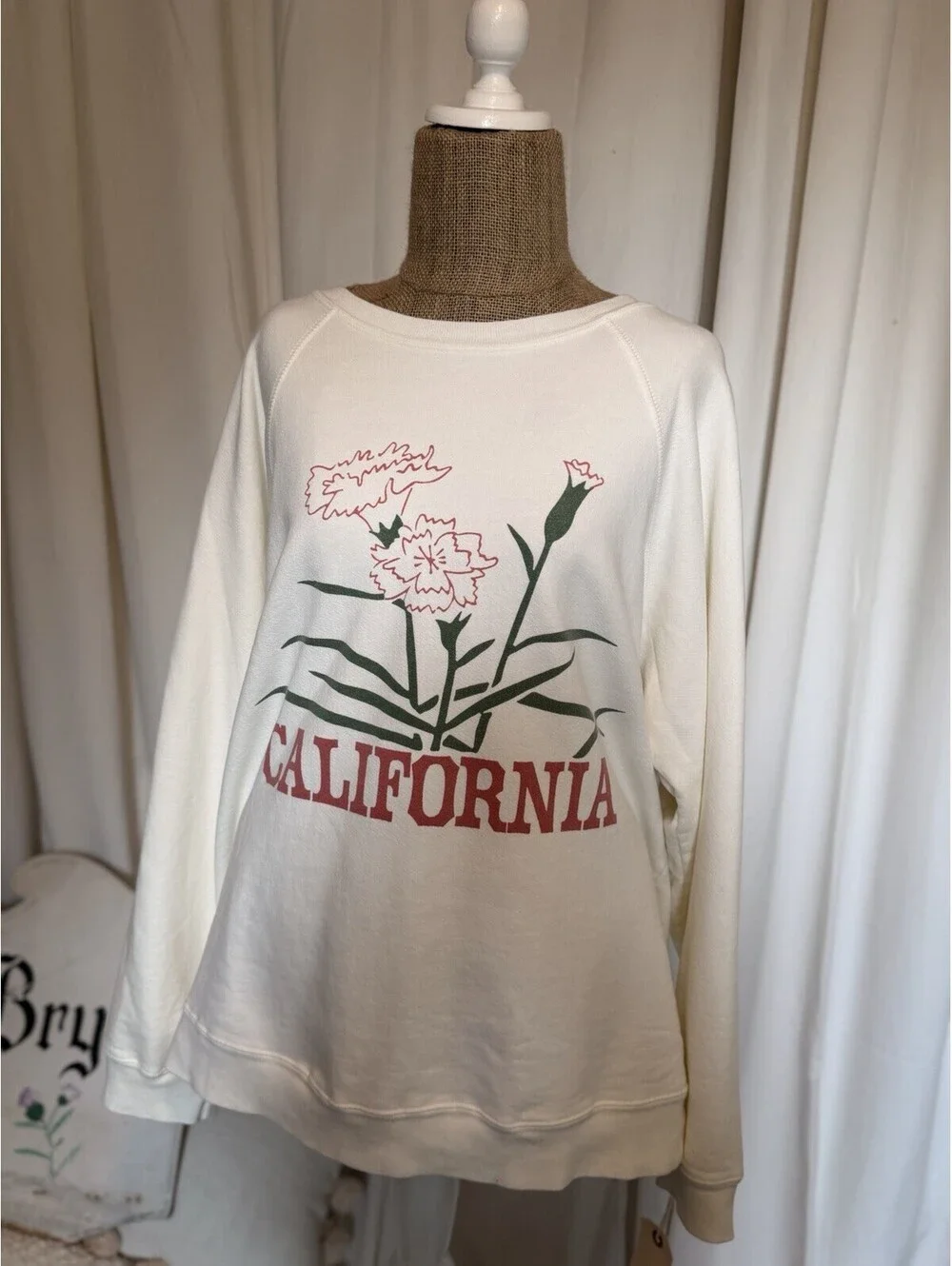 Free People Retrobrand California Classic Crewneck Oversized Sweatshirt, Cream